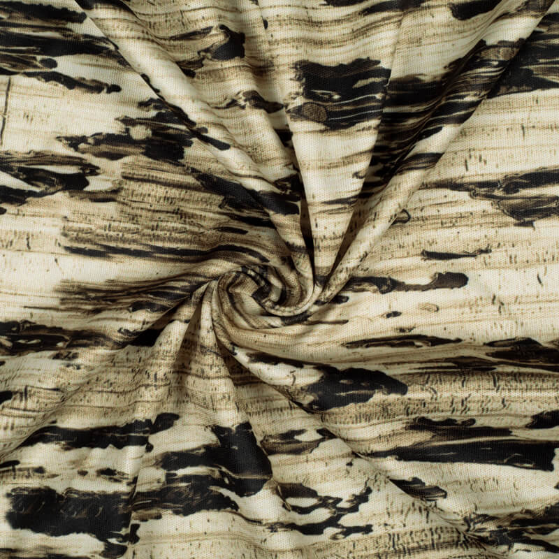 Cream And Black Abstarct Pattern Digital Print Lycra Fabric (Width 58 Inches) - Fabcurate
