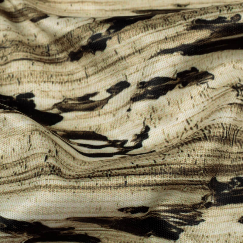 Cream And Black Abstarct Pattern Digital Print Lycra Fabric (Width 58 Inches) - Fabcurate