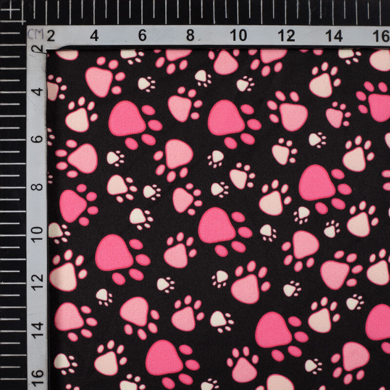 Black And Pink Object Pattern Digital Print Lycra Fabric (Width 58 Inches) - Fabcurate