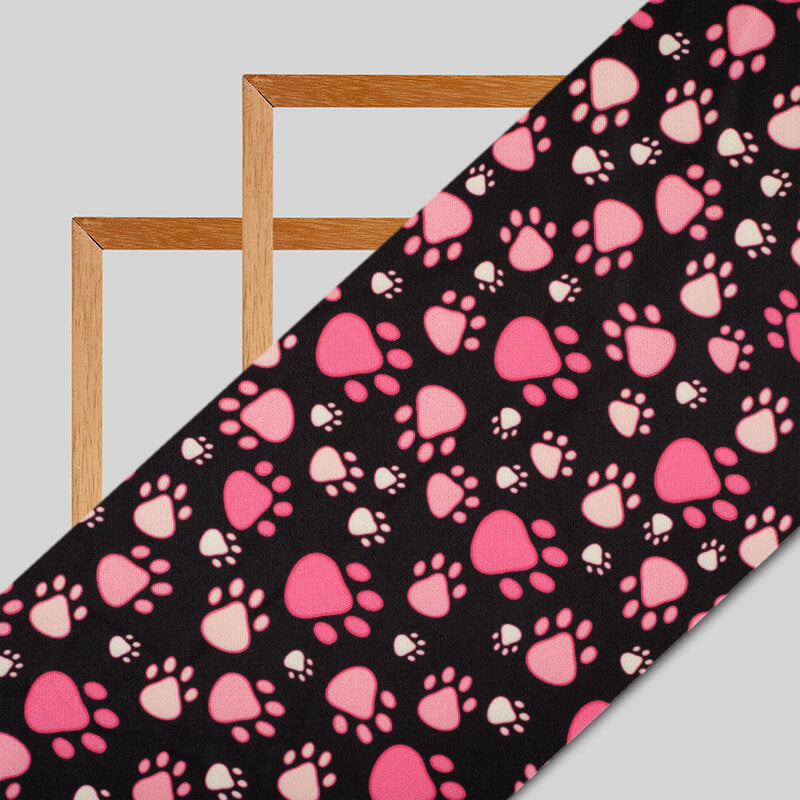 Black And Pink Object Pattern Digital Print Lycra Fabric (Width 58 Inches) - Fabcurate