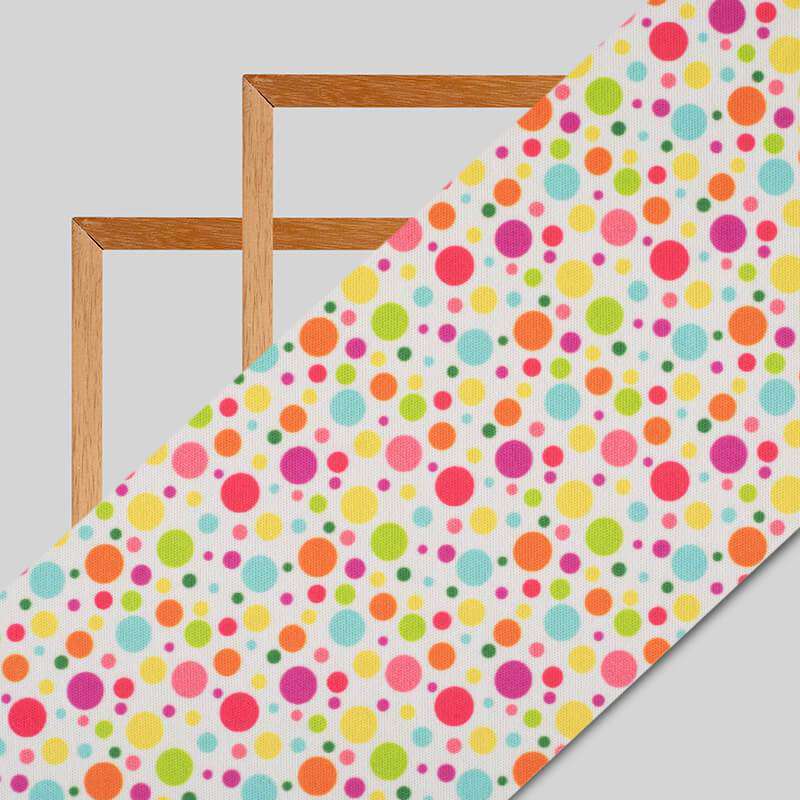 Multi-Color Polka Dots Pattern Digital Print Lycra Fabric (Width 58 Inches) - Fabcurate