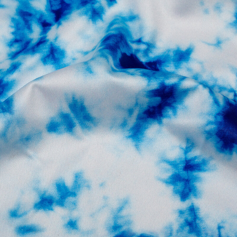 White And Blue Shibori Pattern Digital Print Lycra Fabric (Width 58 Inches) - Fabcurate