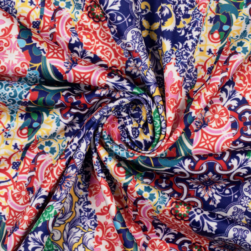 Multi-Color Ethnic Pattern Digital Print Lycra Fabric (Width 58 Inches) - Fabcurate