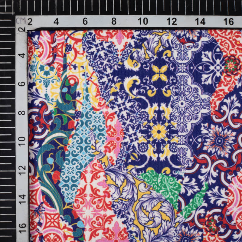 Multi-Color Ethnic Pattern Digital Print Lycra Fabric (Width 58 Inches) - Fabcurate