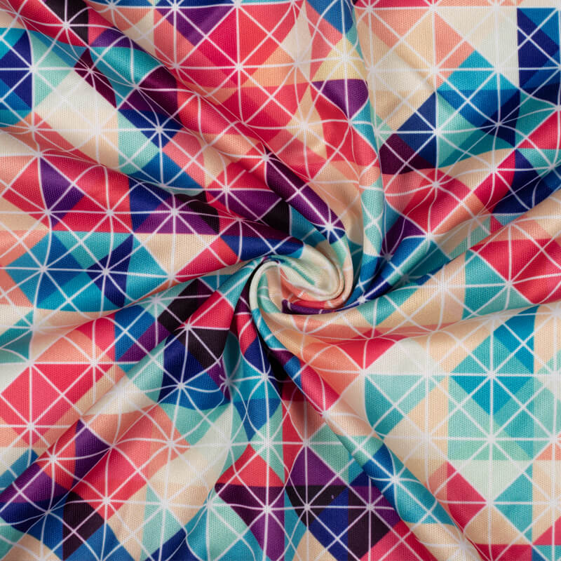 Multi-Color Geometric Pattern Digital Print Lycra Fabric (Width 58 Inches) - Fabcurate