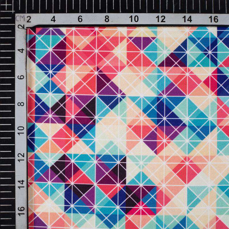Multi-Color Geometric Pattern Digital Print Lycra Fabric (Width 58 Inches) - Fabcurate