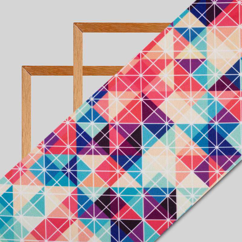 Multi-Color Geometric Pattern Digital Print Lycra Fabric (Width 58 Inches) - Fabcurate