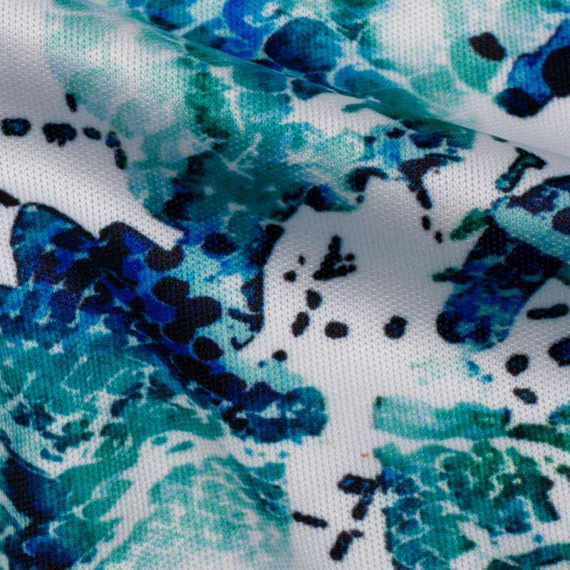 Blue And White Abstract Pattern Digital Print Lycra Fabric (Width 58 Inches) - Fabcurate