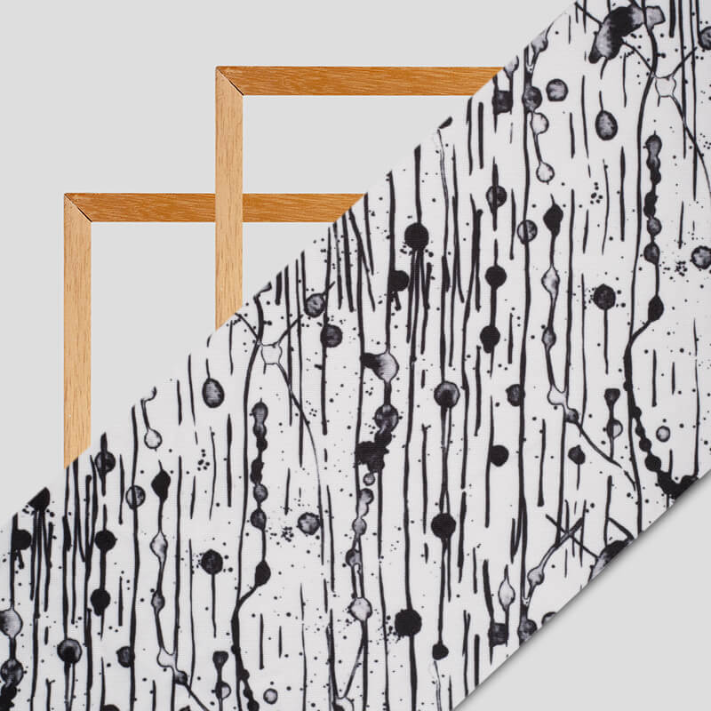 Black And White Abstract Pattern Digital Print Lycra Fabric (Width 58 Inches) - Fabcurate