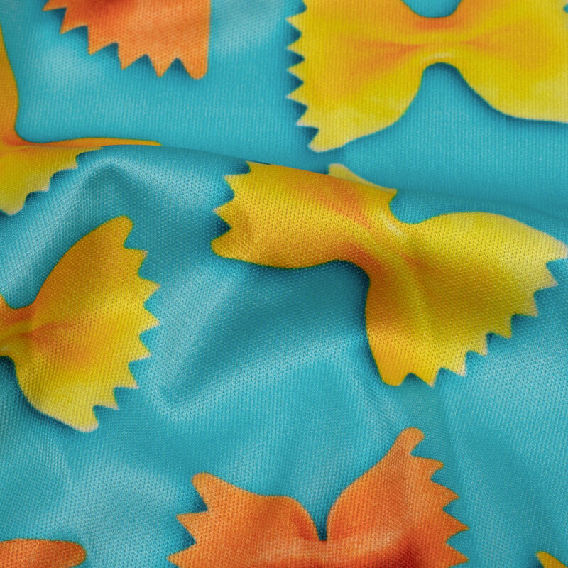 Sky Blue And Yellow Object Pattern Digital Print Lycra Fabric (Width 58 Inches) - Fabcurate