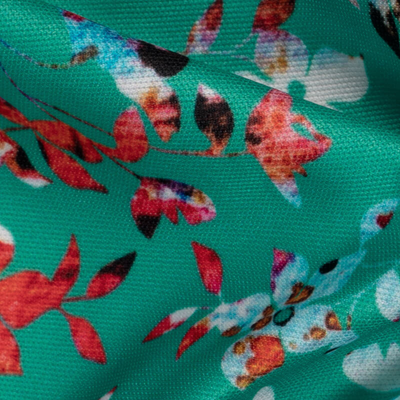 Teal Floral Pattern Digital Print Lycra Fabric (Width 58 Inches) - Fabcurate