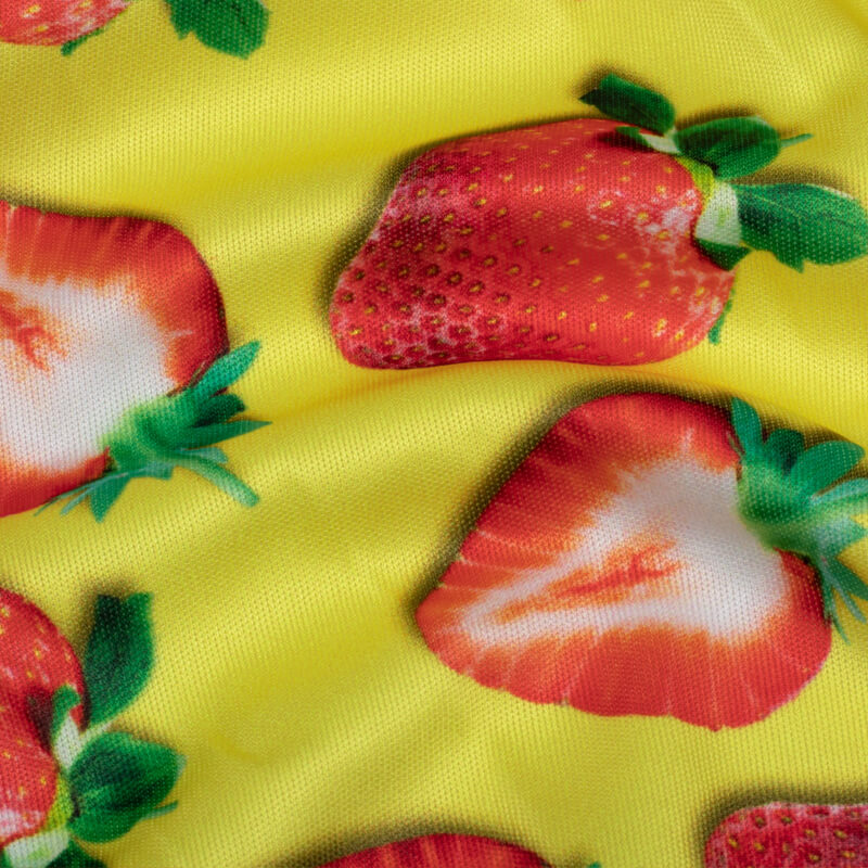 Red And Yellow Fruit Pattern Digital Print Lycra Fabric (Width 58 Inches) - Fabcurate