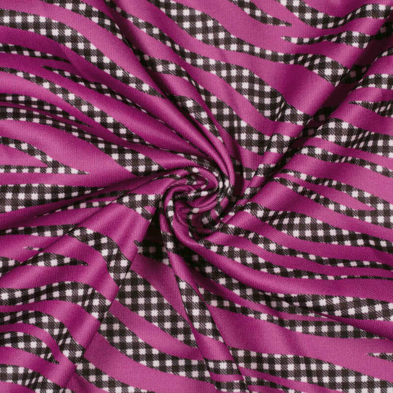 Purple And Black Geometric Pattern Digital Print Lycra Fabric (Width 58 Inches)