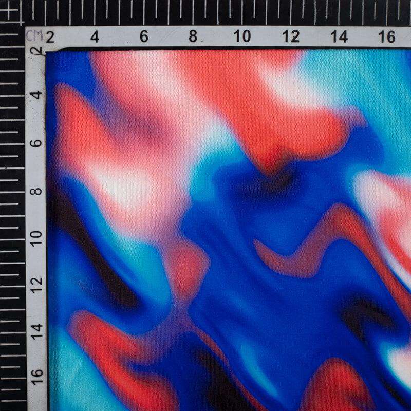 Red And Blue Abstract Pattern Digital Print Lycra Fabric (Width 58 Inches) - Fabcurate
