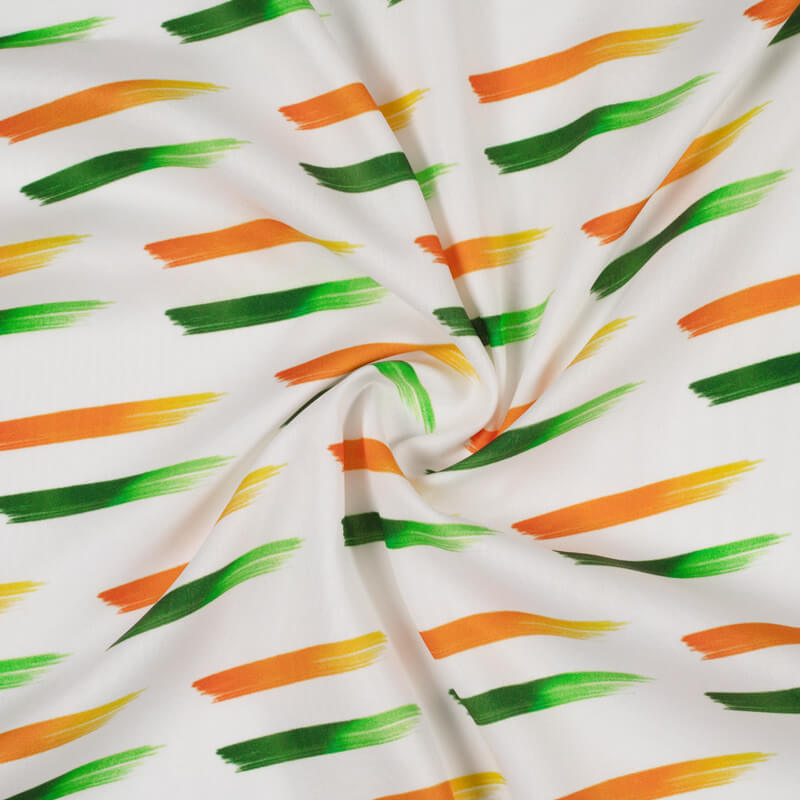 Tricolor Abstract Pattern Digital Print American Crepe Fabric - Fabcurate