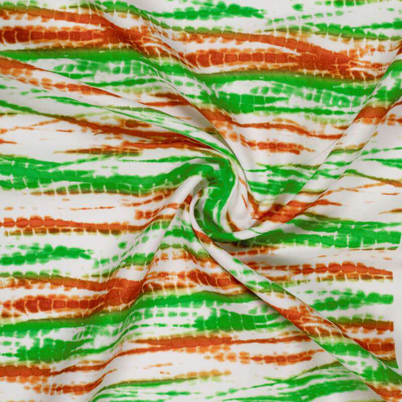 Tricolor Tie And Dye Pattern Digital Print American Crepe Fabric - Fabcurate