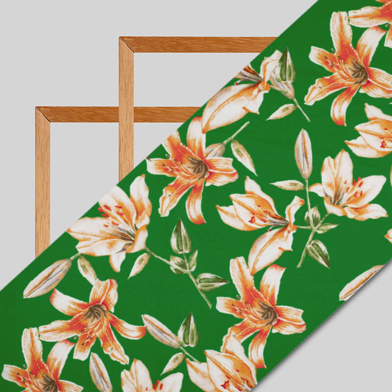 Tricolor Floral Pattern Digital Print American Crepe Fabric - Fabcurate