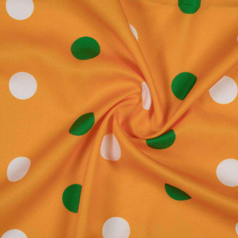 Tricolor Polka Pattern Digital Print American Crepe Fabric - Fabcurate