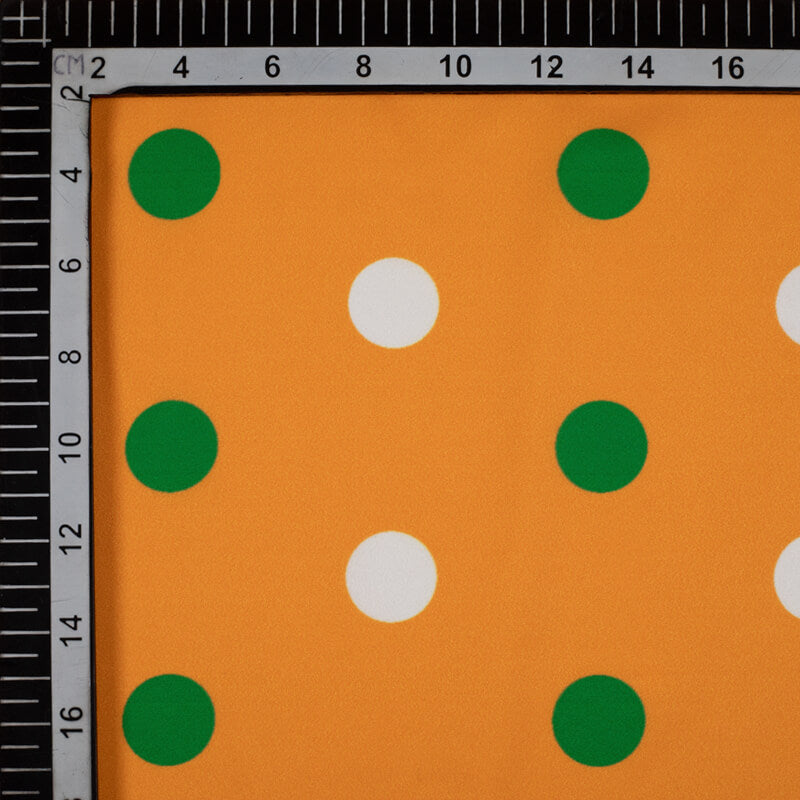 Tricolor Polka Pattern Digital Print American Crepe Fabric - Fabcurate