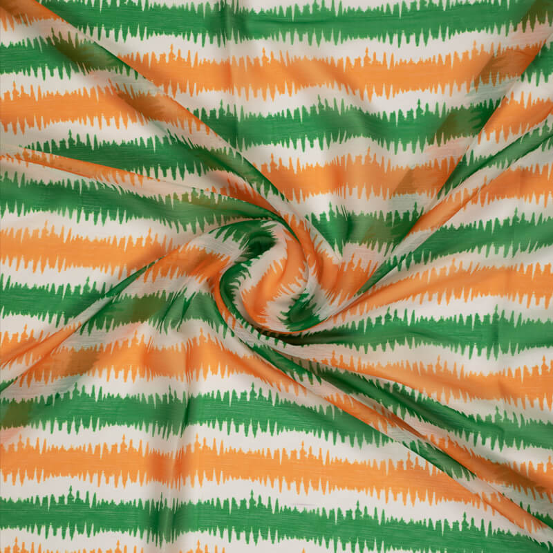 Tricolor Abstract Pattern Digital Print Chiffon Fabric - Fabcurate