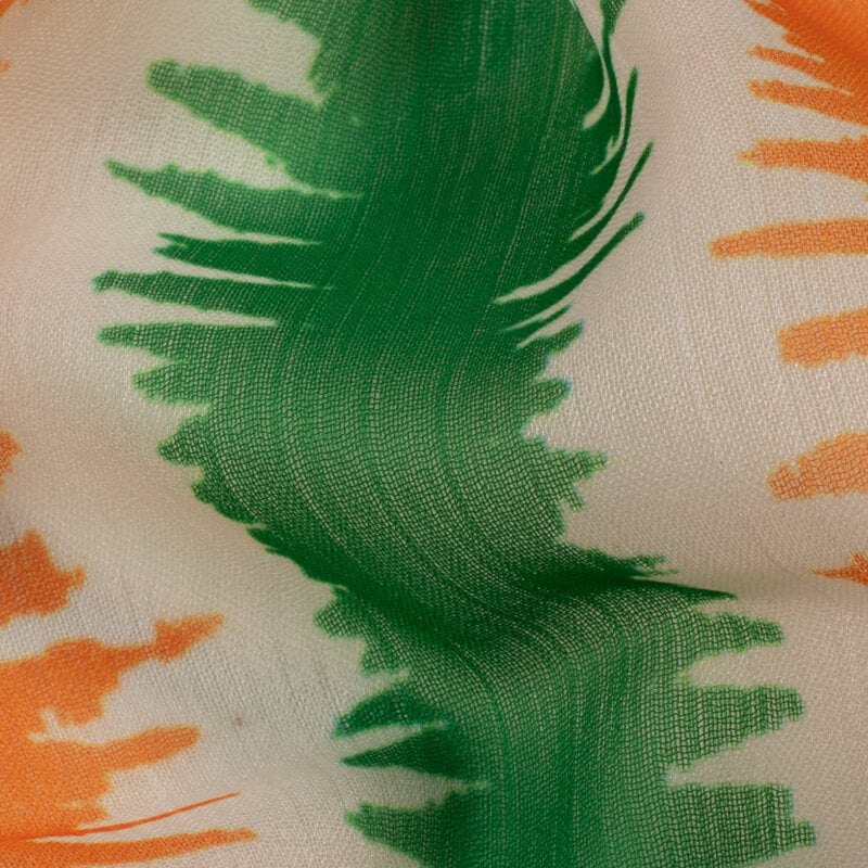 Tricolor Abstract Pattern Digital Print Chiffon Fabric - Fabcurate