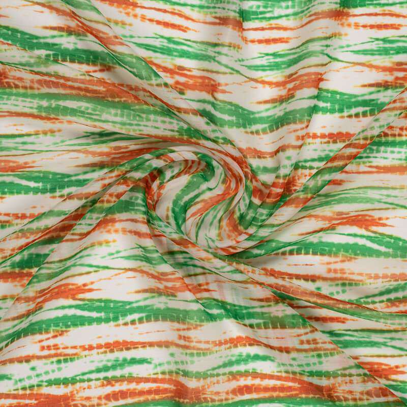 Tricolor Tie And Dye Pattern Digital Print Chiffon Fabric - Fabcurate