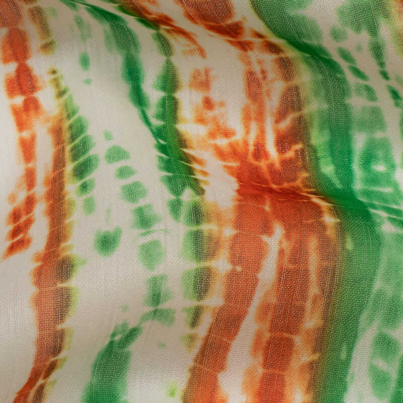 Tricolor Tie And Dye Pattern Digital Print Chiffon Fabric - Fabcurate