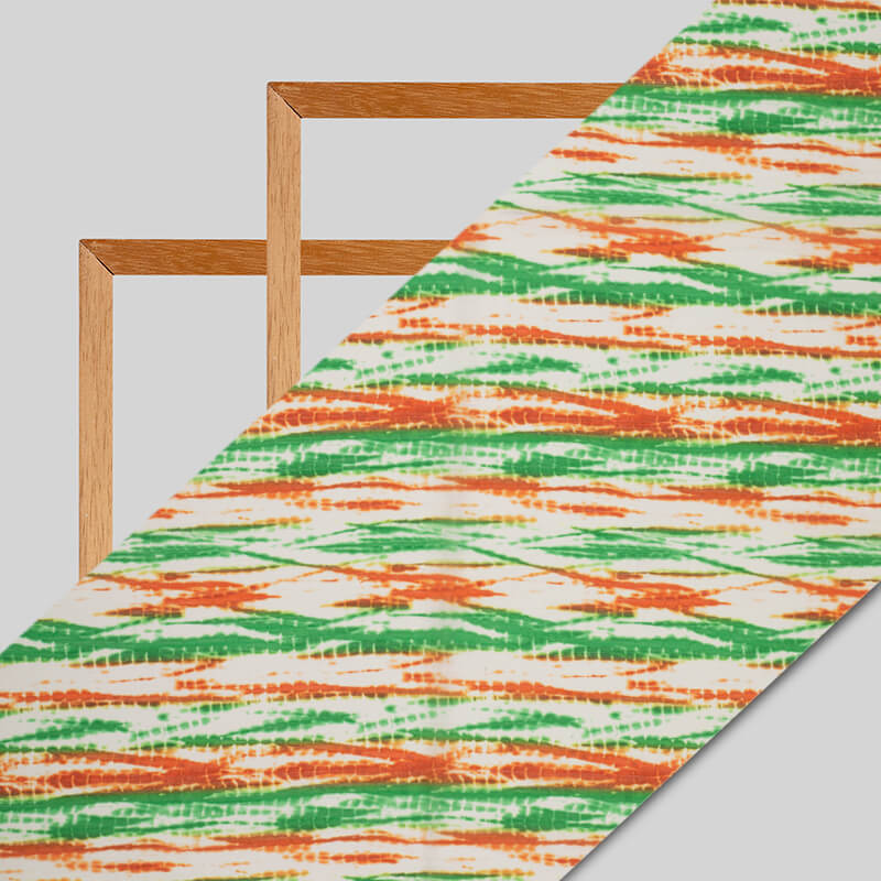 Tricolor Tie And Dye Pattern Digital Print Chiffon Fabric - Fabcurate