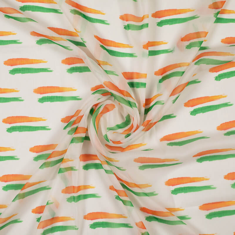 Tricolor Abstract Pattern Digital Print Chiffon Fabric - Fabcurate