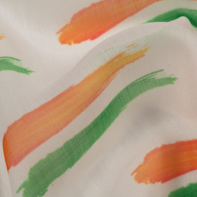 Tricolor Abstract Pattern Digital Print Chiffon Fabric - Fabcurate