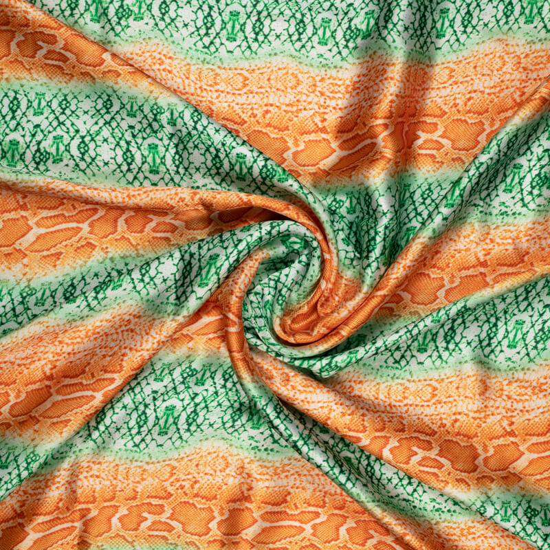 Tricolor Abstract Pattern Digital Print Japan Satin Fabric - Fabcurate
