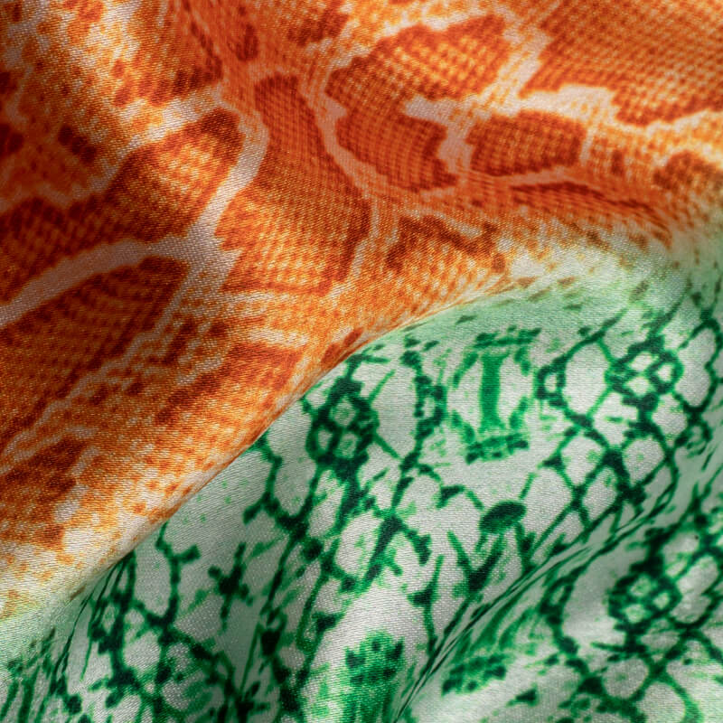 Tricolor Abstract Pattern Digital Print Japan Satin Fabric - Fabcurate