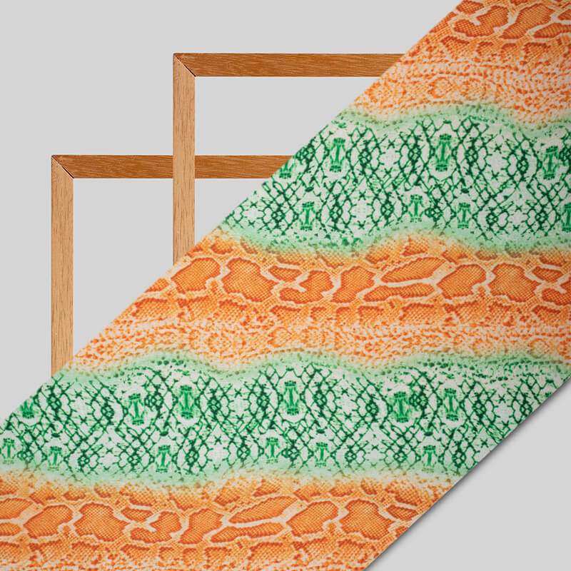 Tricolor Abstract Pattern Digital Print Japan Satin Fabric - Fabcurate