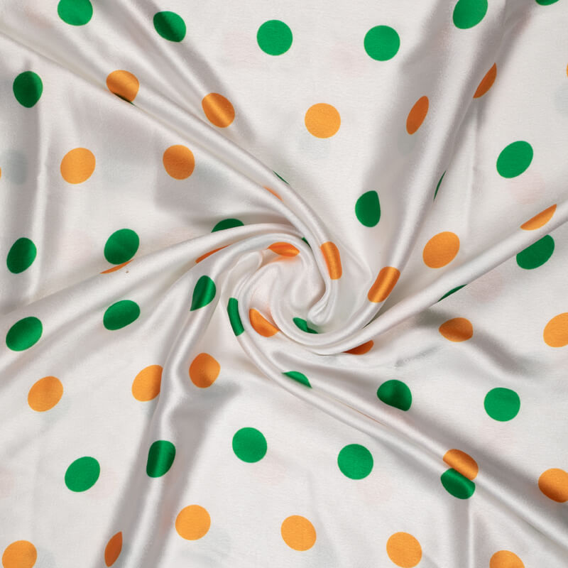 Tricolor Polka Pattern Digital Print Japan Satin Fabric - Fabcurate