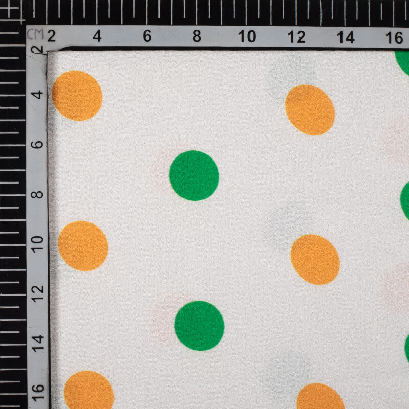 Tricolor Polka Pattern Digital Print Japan Satin Fabric - Fabcurate