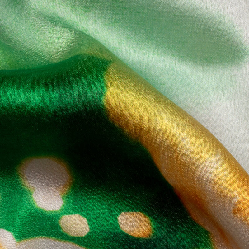 Tricolor Abstract Pattern Digital Print Japan Satin Fabric - Fabcurate
