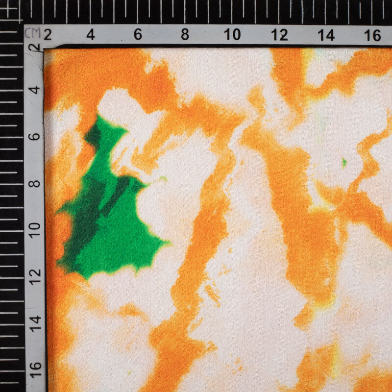 Tricolor Abstract Pattern Digital Print Japan Satin Fabric - Fabcurate