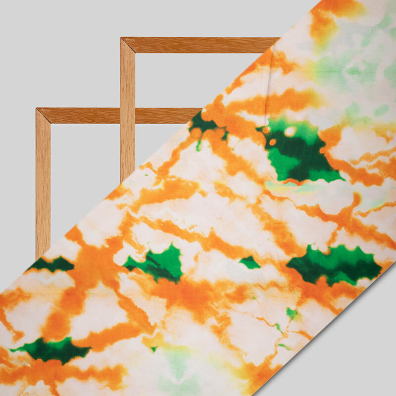 Tricolor Abstract Pattern Digital Print Japan Satin Fabric - Fabcurate