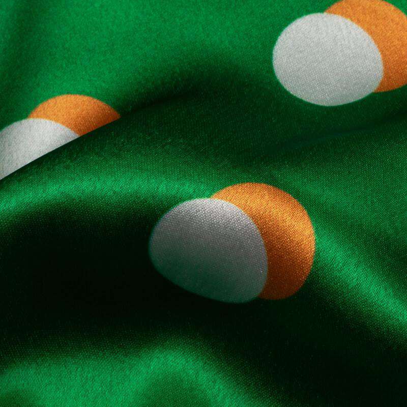 Tricolor Polka Pattern Digital Print Japan Satin Fabric - Fabcurate