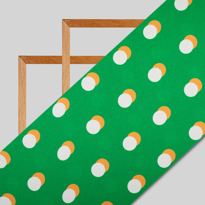 Tricolor Polka Pattern Digital Print Japan Satin Fabric - Fabcurate