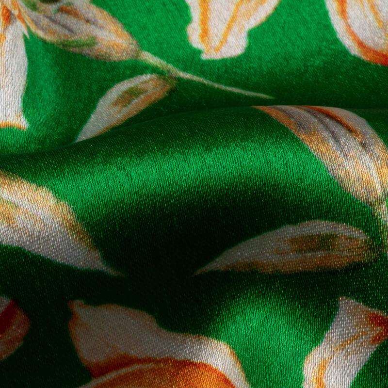 Tricolor Floral Pattern Digital Print Japan Satin Fabric - Fabcurate