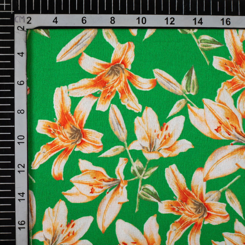 Tricolor Floral Pattern Digital Print Japan Satin Fabric - Fabcurate