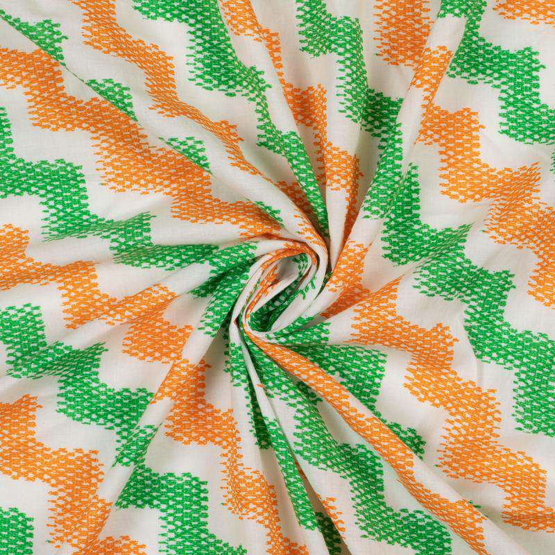 Tricolor Chevron Pattern Digital Print Cotton Cambric Fabric - Fabcurate