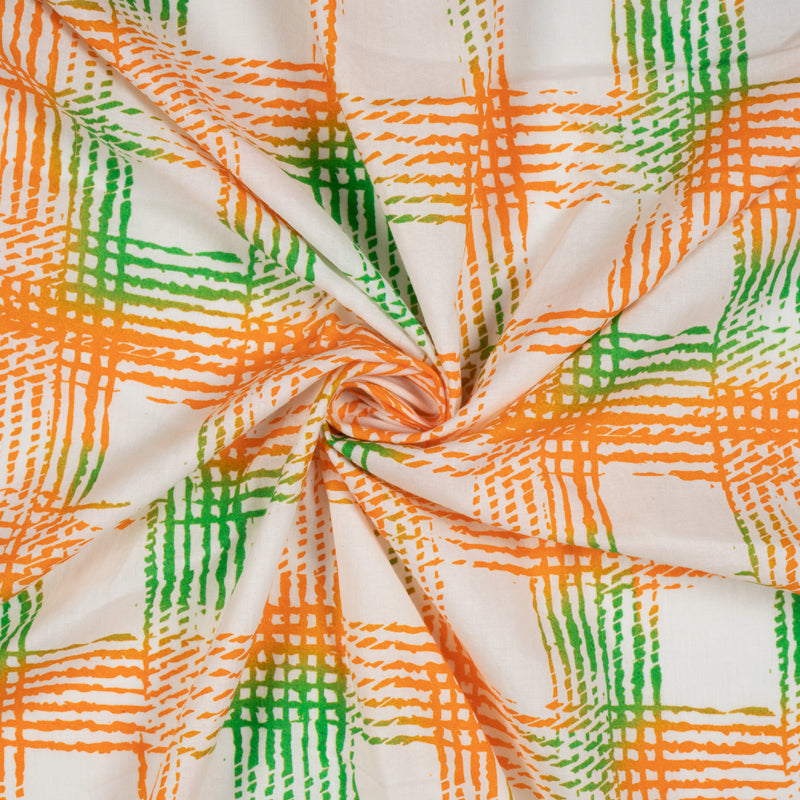 Tricolor Checks Pattern Digital Print Cotton Cambric Fabric