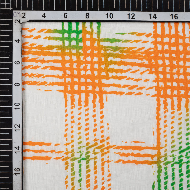 Tricolor Checks Pattern Digital Print Cotton Cambric Fabric