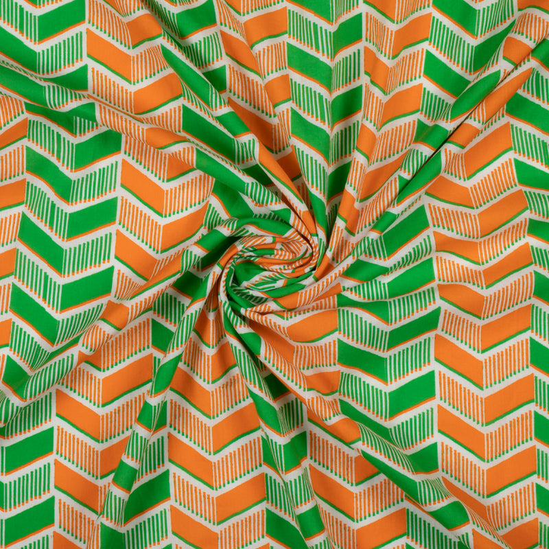 Tricolor Chevron Pattern Digital Print Cotton Cambric Fabric