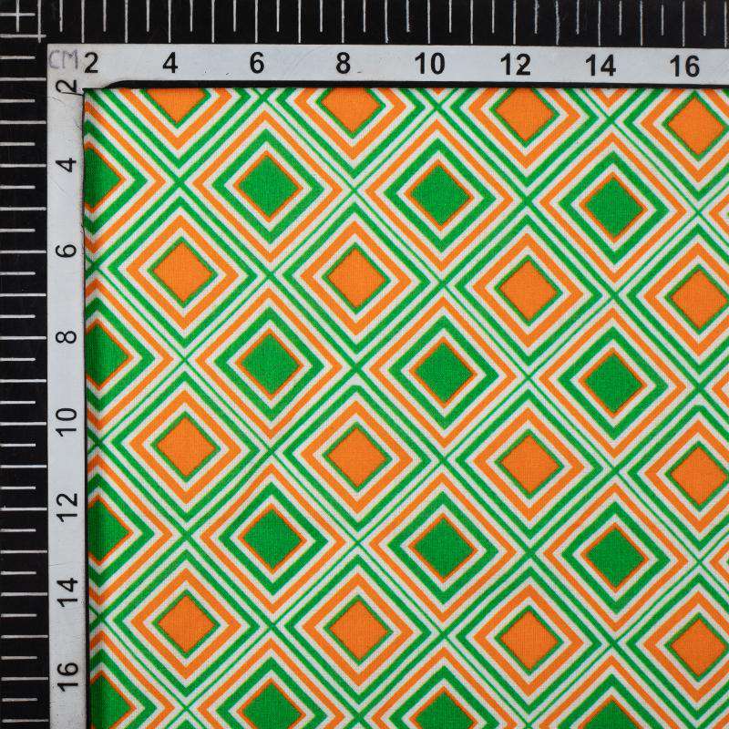 Tricolor Geometric Pattern Digital Print Cotton Cambric Fabric - Fabcurate