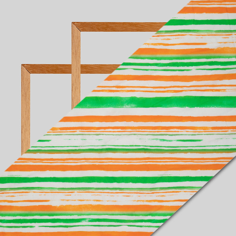 Tricolor Stripes Pattern Digital Print Cotton Cambric Fabric