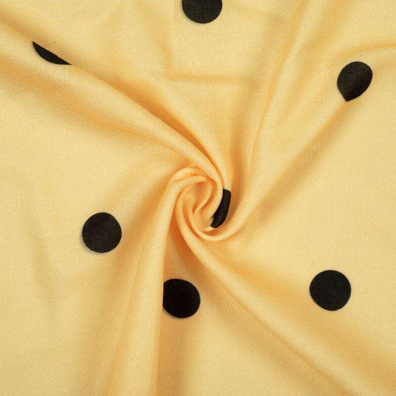 Cream Polka Dots Pattern Digital Print Moss Crepe Fabric - Fabcurate