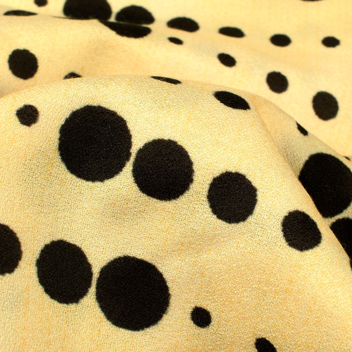 Cream Polka Dots Pattern Digital Print Moss Crepe Fabric